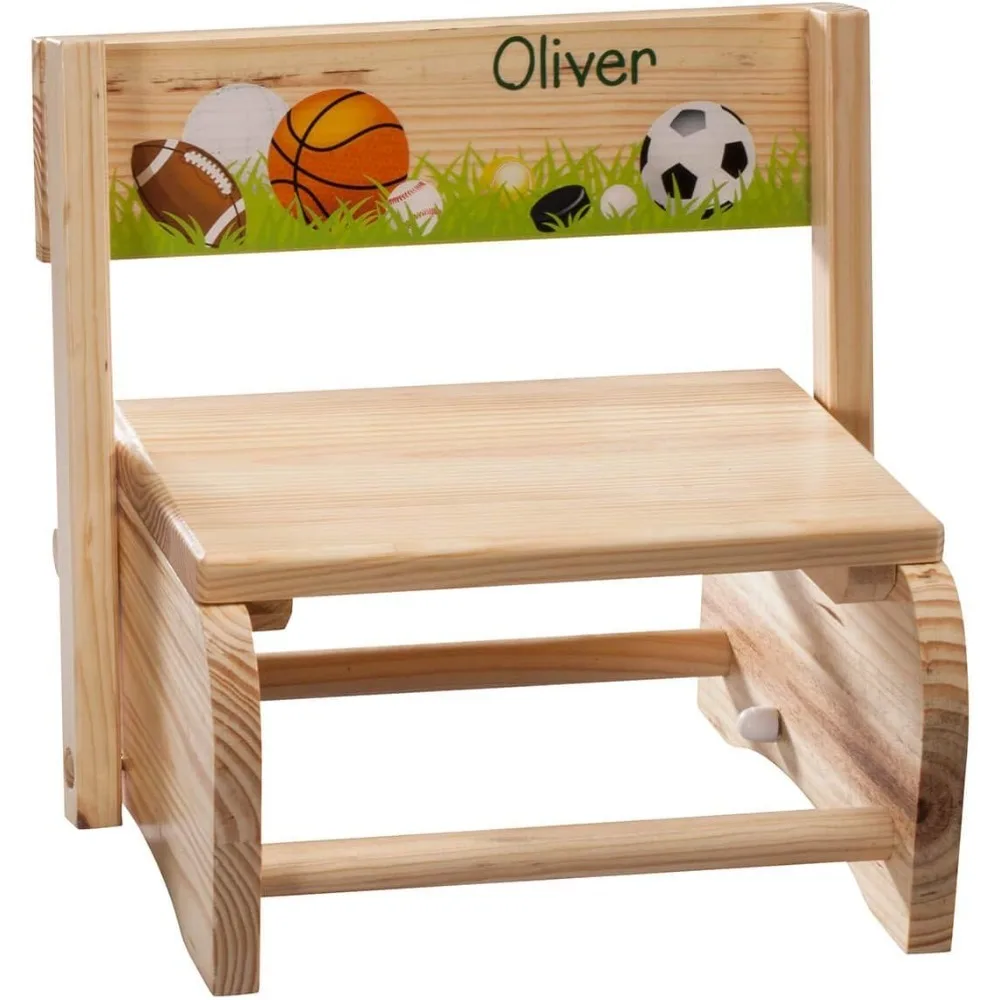 

Изготовленный на заказ персонализированный детский стул-ступенька с дизайном имени и спортивной тематикой