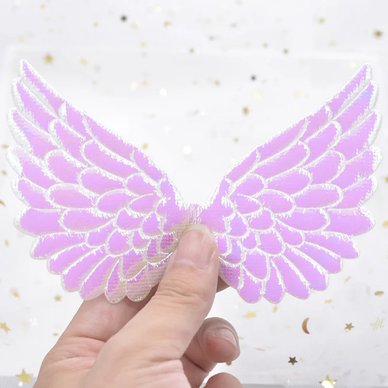 20Pcs 130MM Two Side Wing DIY Fairy Patches AB White Angel Wing Padded Appliques for Bow Tie Crafts Cake Topper Scrapbooking