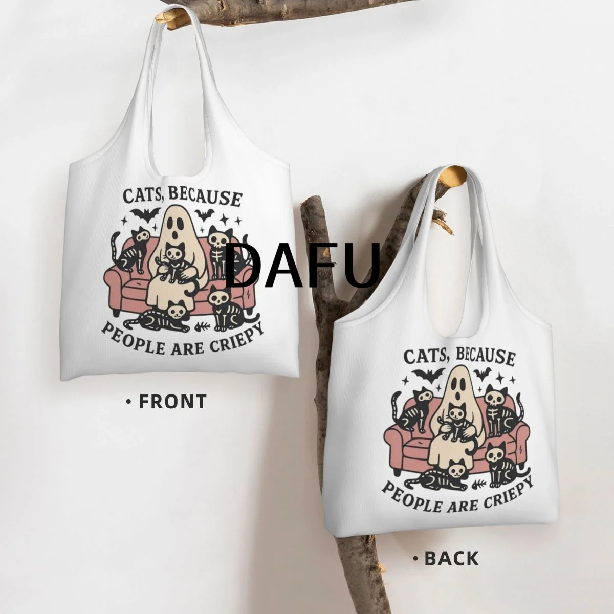 Creepy Cats And Ghostly Tales Large Capacity Canvas Tote Bag Single Shoulder Commute Bag For Women Eco-Friendly Shopping Bag