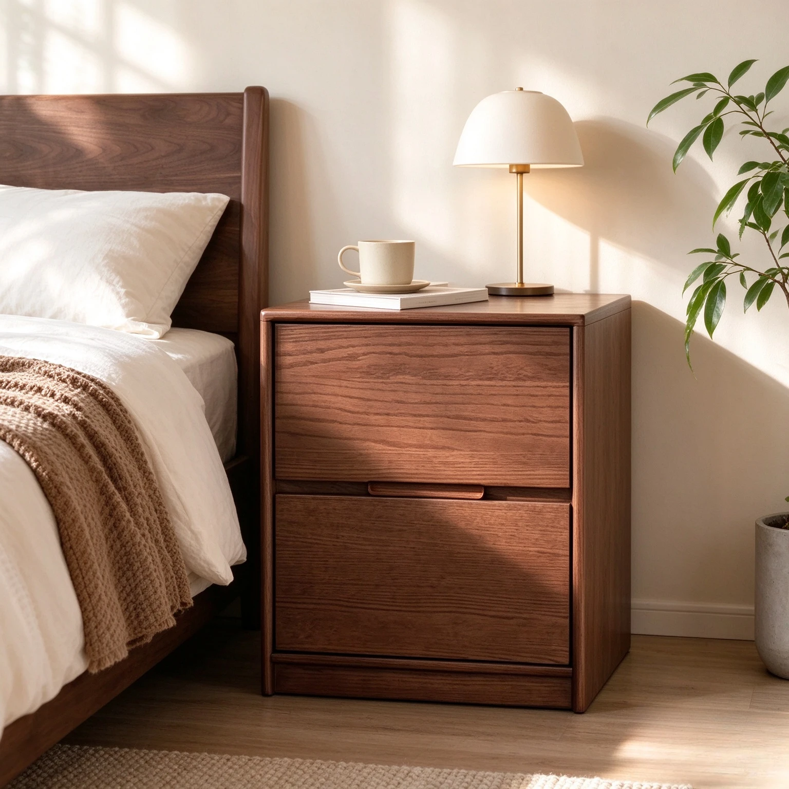 Nordic Inspired Solid Oak Nightstand with Drawer, Space Saving Bedside Storage Cabinet for Bedroom and Small Apartment Furniture