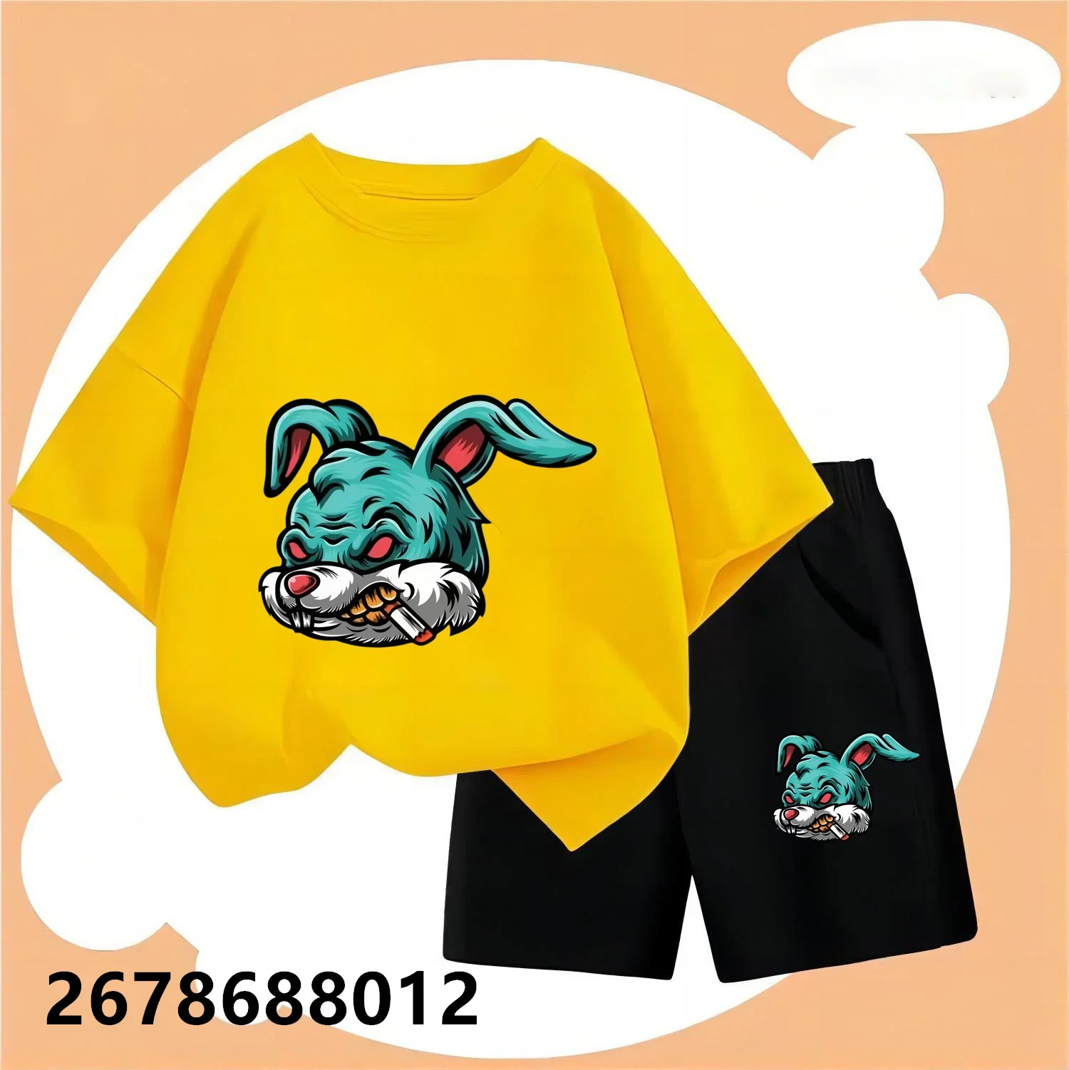 Summer Baby Boy Clothes Set Children Girls T-shirts and Shorts 2PCS Suit Mechanical Rabbit Printed Top Bottom Outfits for Kid