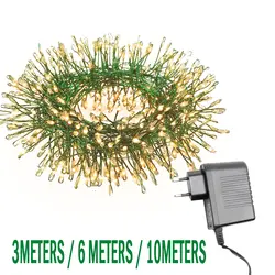 10M Christmas Cluster Fairy Lights LED for Bedroom String Vintage Outdoor Wedding 12V christmas Tree Garden Plug Decoration