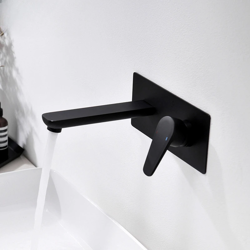 

Black wall mounted cold and hot basin faucet, bathroom, washbasin, embedded box, mixing valve faucet