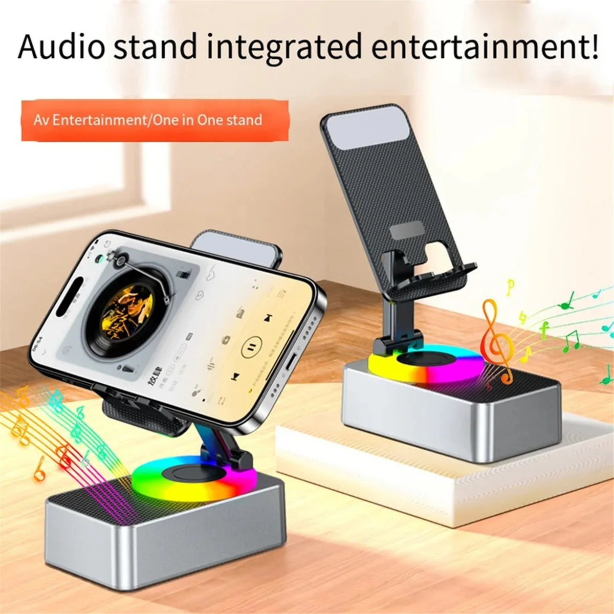 3-In-1 Mobile Phone Holder, Audio Power Bank, Bluetooth Call Speaker, Multi-Function Foldable Rotating Desktop,Black