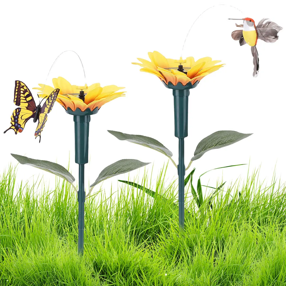 

Solar Sunflower Animal Stake Decor Rotating Butterfly/Hummingbird Decor 40cm Garden Ornaments Waterproof for Yard Patio Pathway