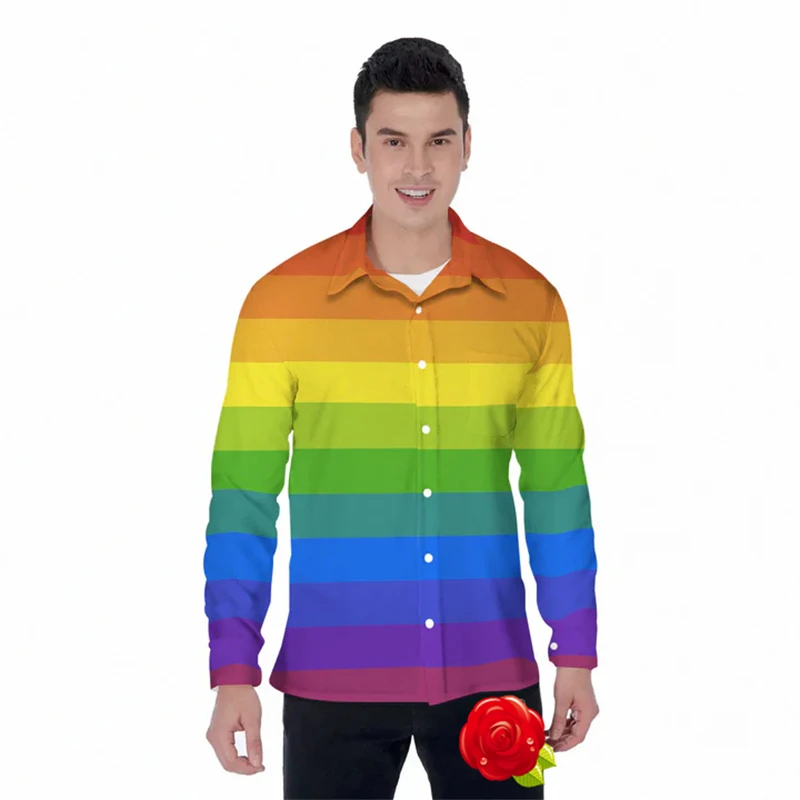 قميص بعلم قوس قزح للرجال ، علم فخر مثلي الجنس ، قمصان غير رسمية ، أكمام طويلة ، ملابس بأزرار ، قمم فخر للذكور ، بلوزات عتيقة ، الخريف