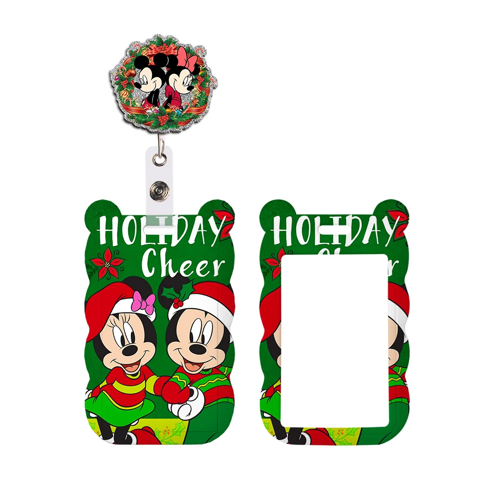 

New Arrival Christmas Disney Mickey Mouse Cute Badge Holder ID Card Bus Card Holder Reel Clip Lanyard for Accessories Xmas Gifts