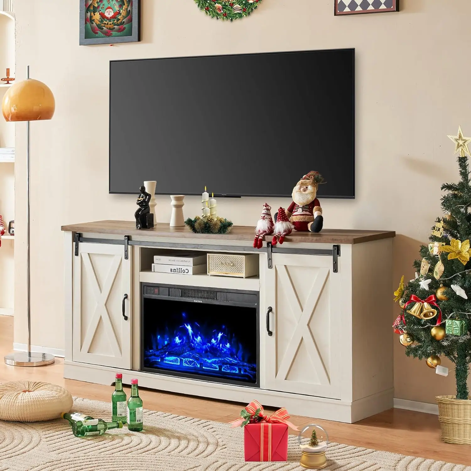 TV Stand with Sliding Barn Door for TVs up to 73