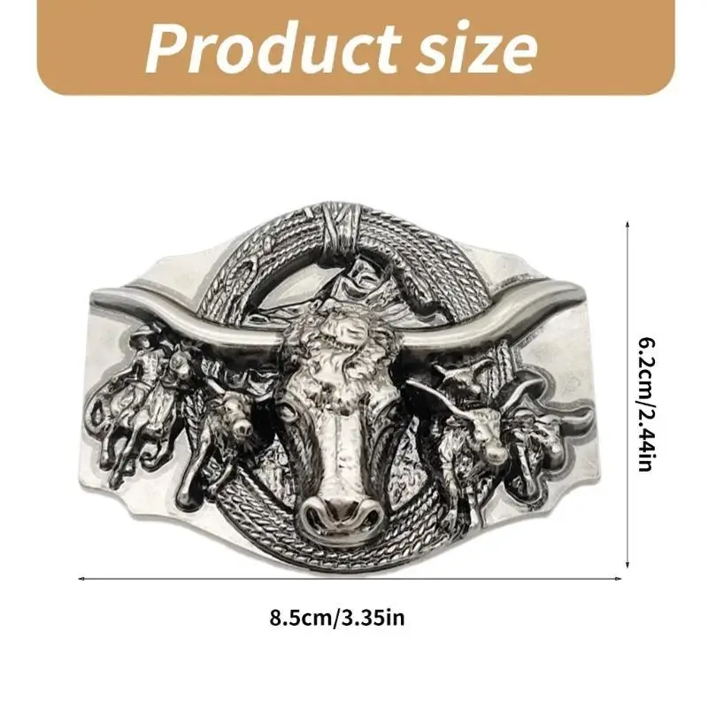 39BD الرجال حزام الخصر مشبك محفورة البقرة رئيس حزام مشبك معدني حزام الخصر ملحق الملحقات الغربية الحزام الغربي