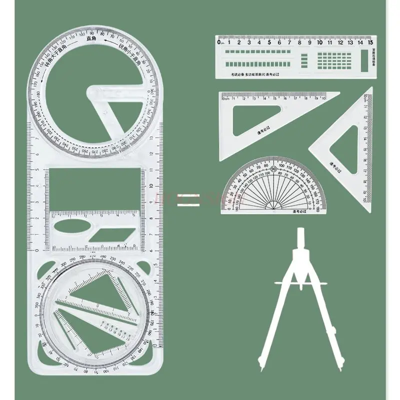 Regla de dibujo multifuncional, regla geométrica giratoria, regla versátil, transportador, regla, 1 Uds.