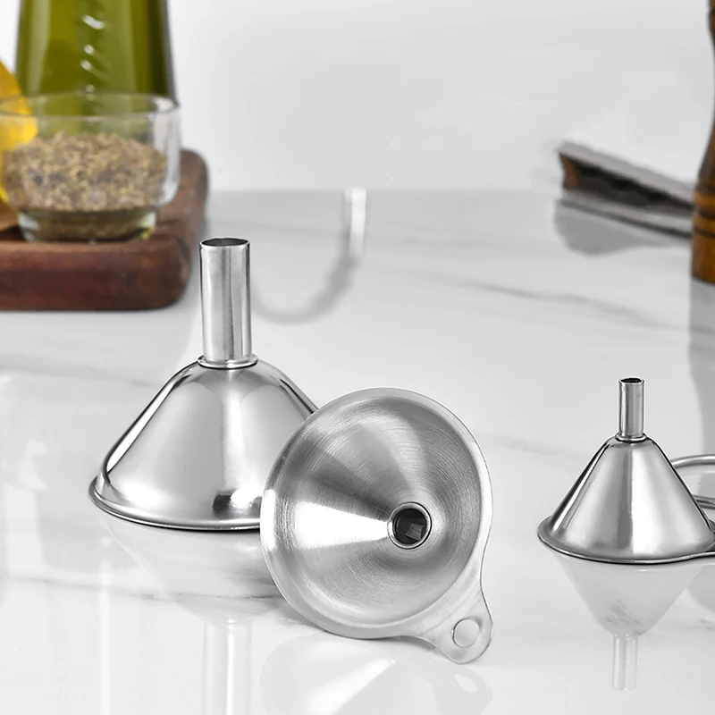 *3/5Pcs Stainless Steel Kitchen Funnels Set Food Grade Metal Funnels for Filling Bottles Small Funnels for Essential Oil Spices