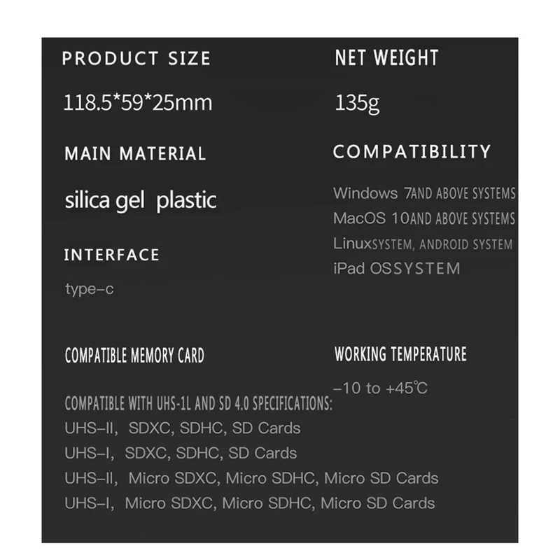 DK-10 Высокоскоростное устройство чтения карт SD USB 3.1 Type-C Чехол для переноски карт SD/TF/SIM для камер, смартфонов, дронов