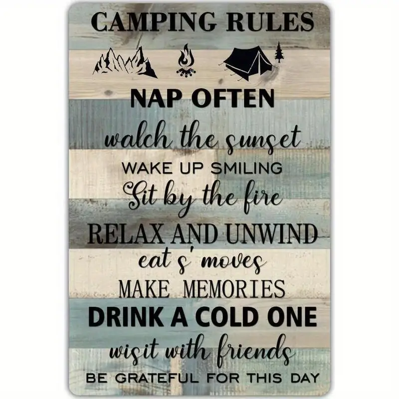 Vintage Metal Decor Plaque, Funny Campfire Sign with Nap Schedule, Outdoor Wall Decor for Yard Lawn Garden