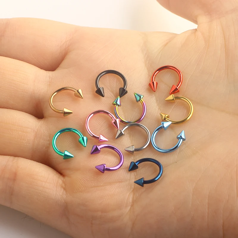 Nose Rings Surgical Steel Cone Spike Horseshoe Circular Septum Nipple Hoops Nose Septum Eyebrow Ear Piercing Body Jewelry wholes