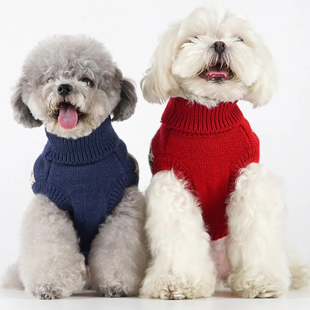 Dog Sweaters Vintage Round Neck Pet Knitted Top High Collar Retro Pattern Sleeveless Polyester Puppy Knitwear Winter Outfit