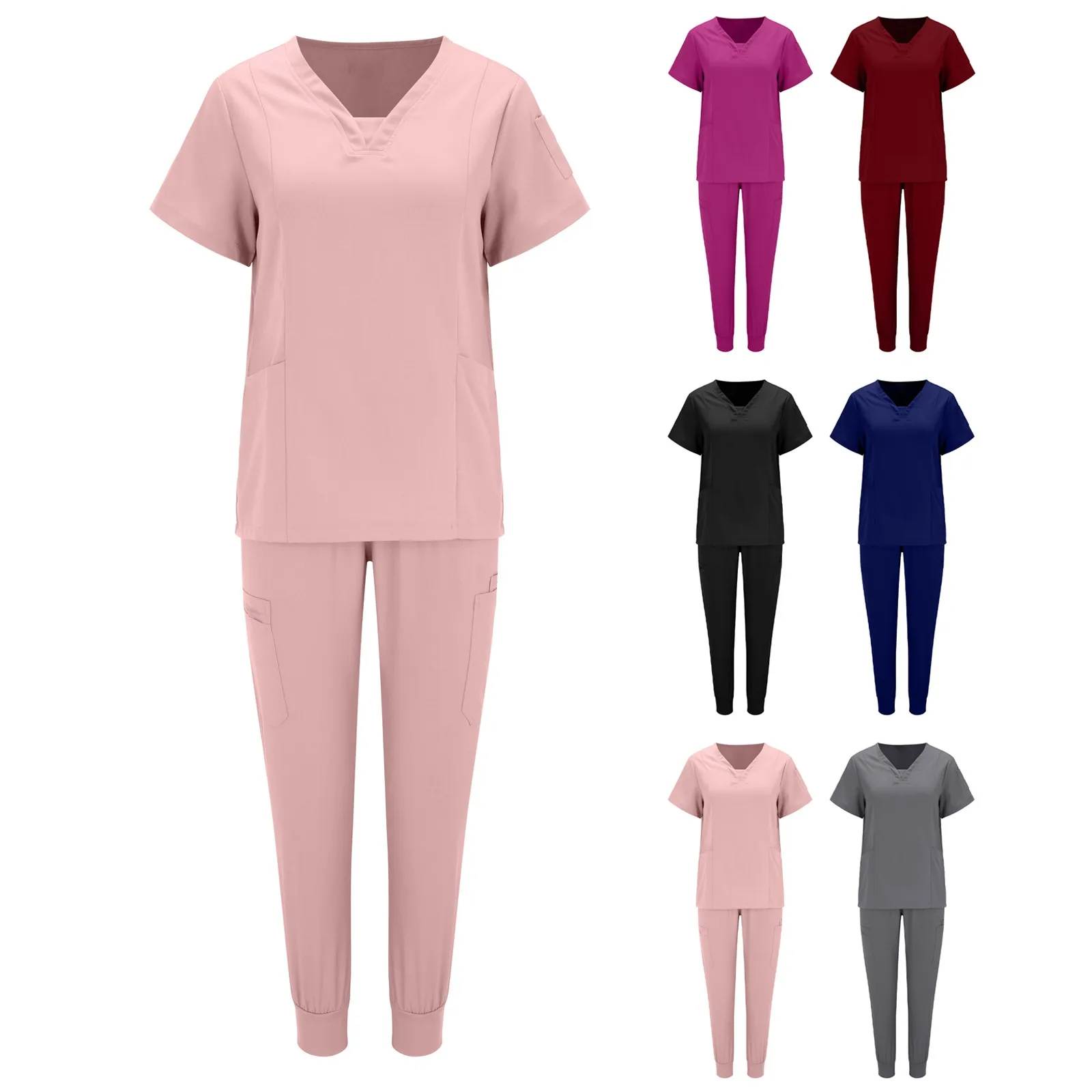 

Operating Room Medical Uniforms Women Scrubs Clothes Sleeve V-Neck Workers T-Shirt Tops Summer Uniformes Medical Accessories