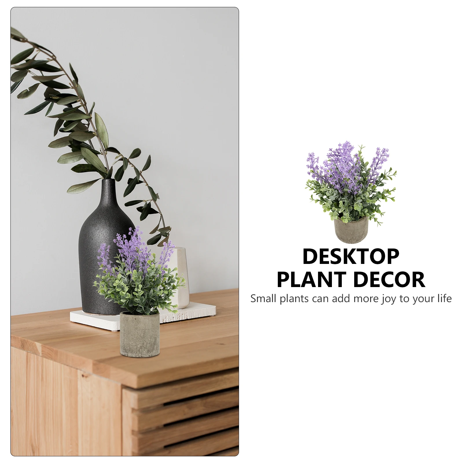 

1pc Simulation Pulp Flower Pot Artificial Lavender Bonsai Desktop Decor Realistic Plant Ornament Fake Potted Green Home Garden