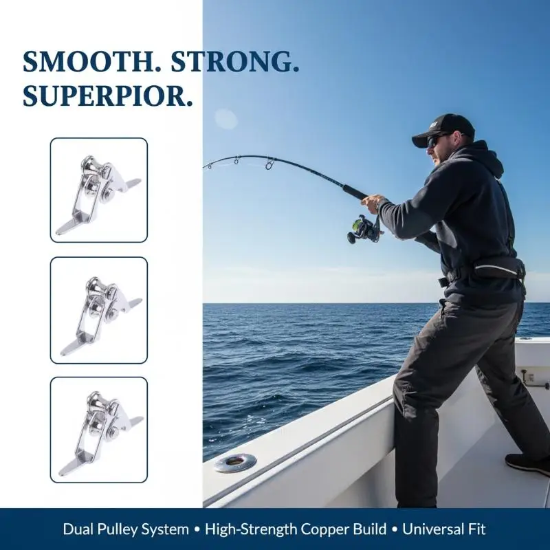 Double Pulley Block Roller Guide Stainless Steel Portable Fishing Rod Tip for Boat Ocean Saltwater Use