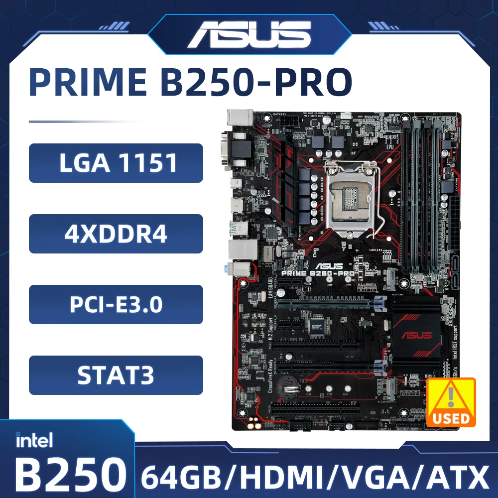 Asus PRIME B250-PRO Motherboard LGA 1151Intel B250 for 7/6th gen  i3-6100 i5-6500 7400 7700 cpu DDR4 64GB PCI-E 3.0 M.2  ATX