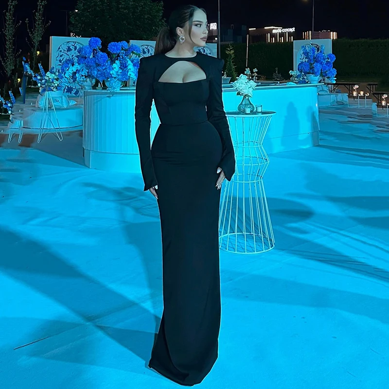 Thinyfull 2024 Sexy Mermaid Prom Evening Dresses Black Long Sleeve Satin Night Dress Saudi Arabia Cocktail Party Gowns Plus Size