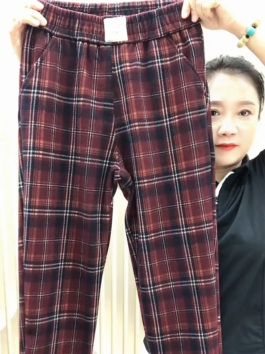 

Повседневные брюки в клетку с высокой талией, женские модные свободные брюки-харланы в корейском стиле, осень 2024