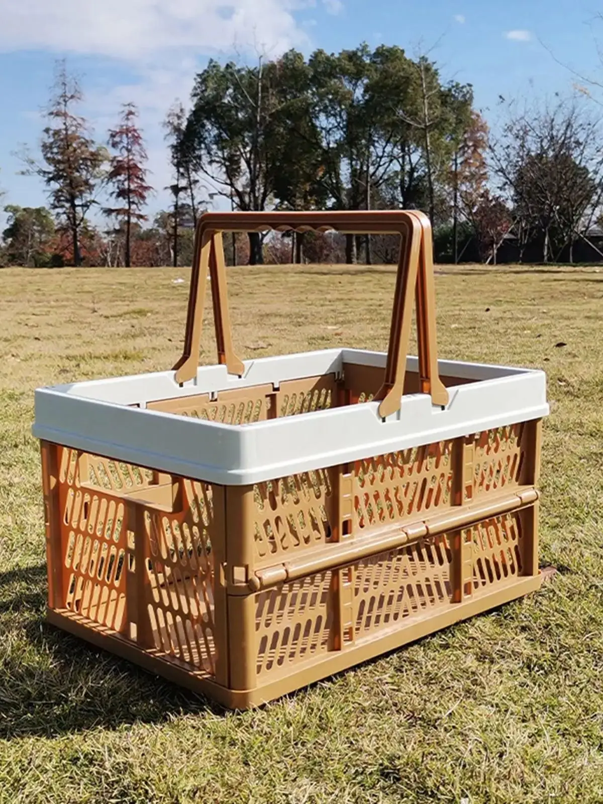 折りたたみ式中型日本製ピクニックバスケット-ポータブルハンドルバッグ-屋外ピクニックや旅行に最適-耐久性があり便利