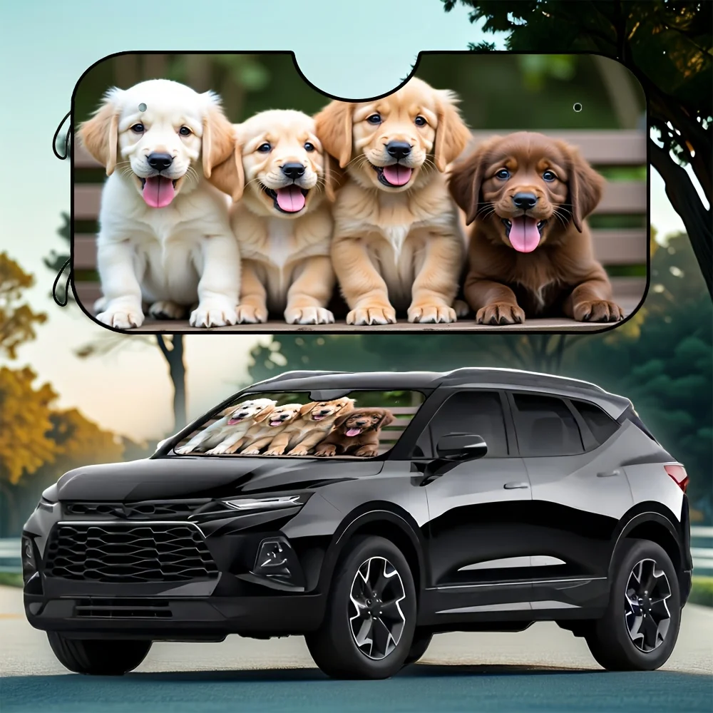 1pc Golden Retriever Windshield Sun Shade - Foldable UV & Heat Blocking Car Accessory With Adorable Dog Design, Fit For Cars, SU