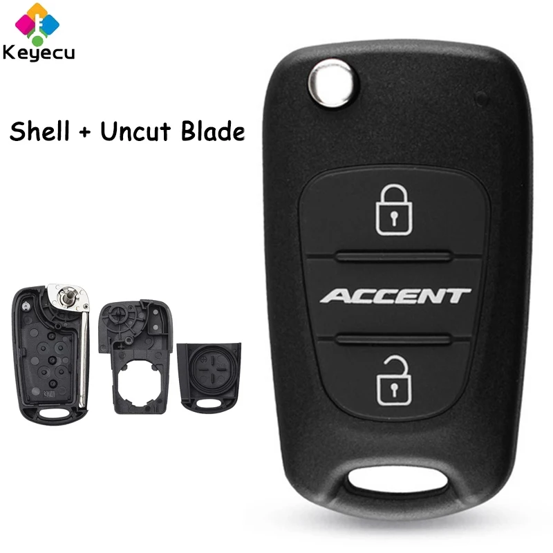 KEYECU Folding Flip Remote Car Key Shell Case Housing With 3 Buttons & HYN17 Uncut Blade Fob for Hyundai Accent 2011 2012 2013