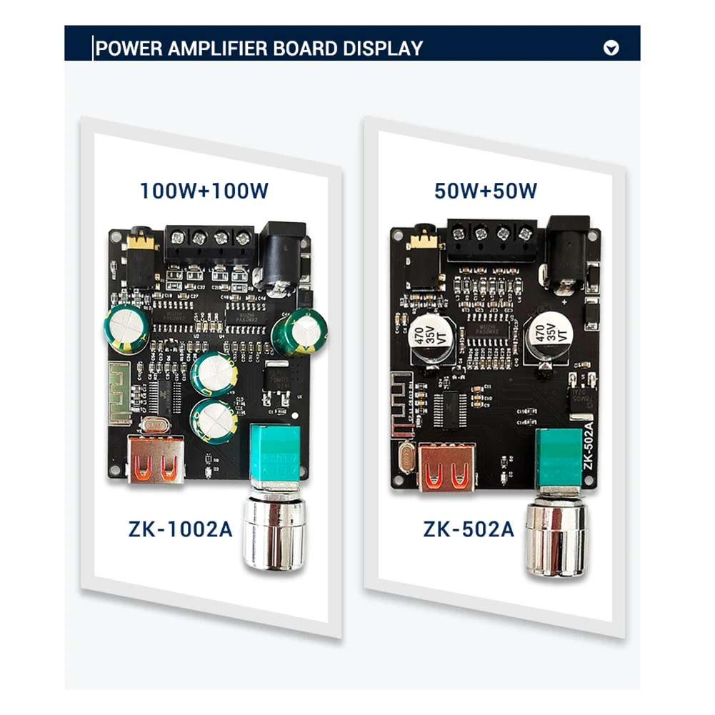 ZK-502A Mini Bluetooth 5.1 DC9-24V Audio Digital Power Amplifier Board Module 2.1 Channel 2.0 Stereo 50Wx2 Amp Board