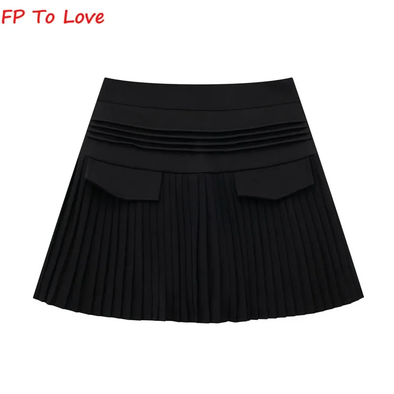 Brown Pleated Pocket Mini Skirts Sexy Woman Shorts Culotte Street Campus Outfit White Grey Black Bottom