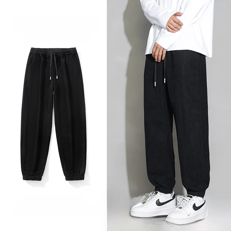 

Мужские осенне-зимние спортивные брюки из вельвета, утепленные повседневные длинные брюки в стиле Харадзюку, смесовая ткань из полиэстера, нейлона и спандекса