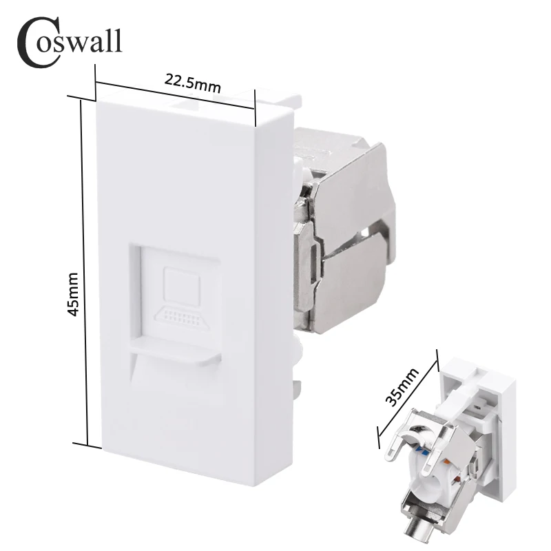 Coswall E45 / P45 Series Wall Outlet 1 Gang CAT7 RJ45 Internet With Masking Function Computer Data Connector Modular 45*22.5mm