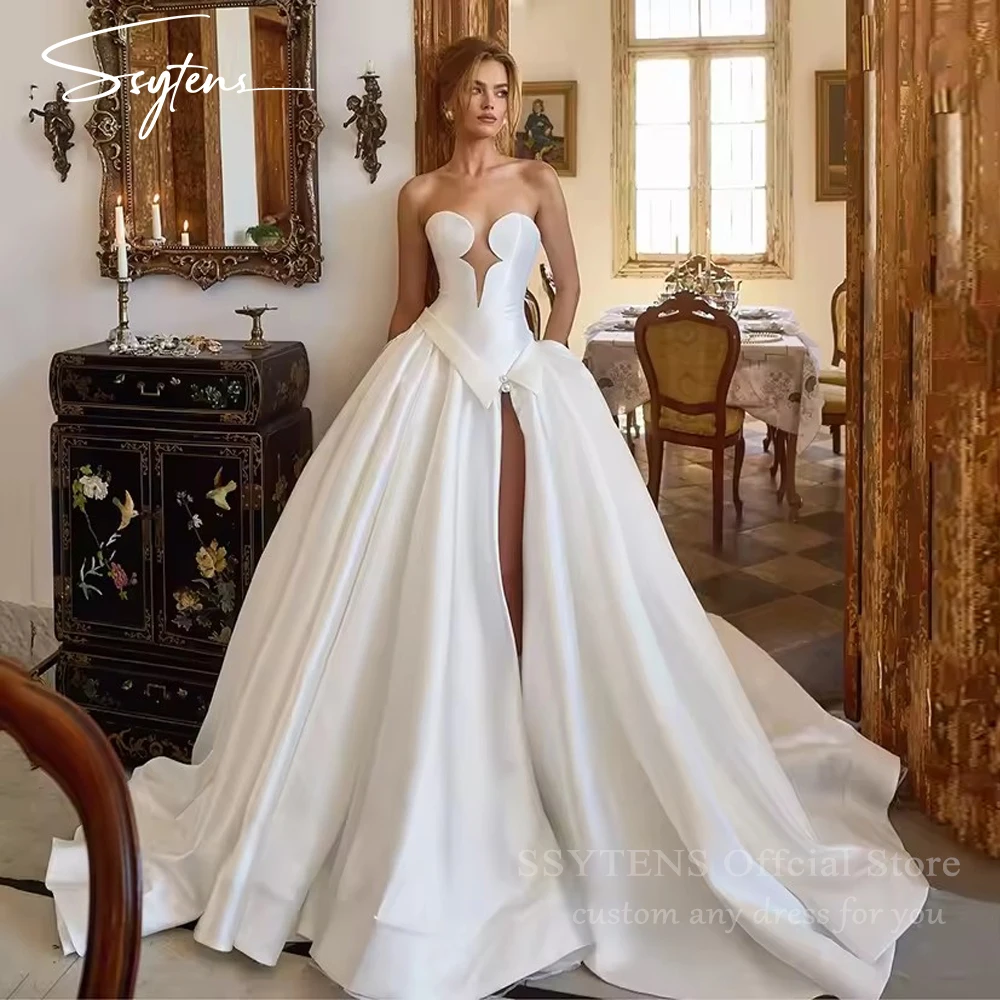 SSYTENS Customized Satin Wedding Dresses Sweetheart Neck Sleeveless Skirt Princess Luxury robe de mariee 2026 Vestido de novia