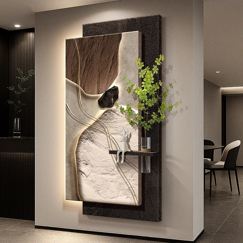 #Entrance Abstract Foyer Decoration Painting Led Light Strip Mural Corridor Hanging Mural Lamp Sandstone Decorative Lamp Paintin