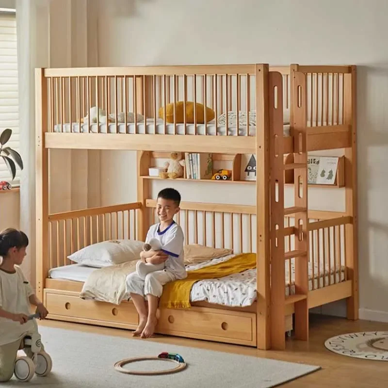 Nordic Kids Bedden Massief Hout Stapelbed Bovenste Onderste Moderne Kinderen Bedden Verhoogde Vangrails Meisje Veilig Letto Een Castello Huismeubilair