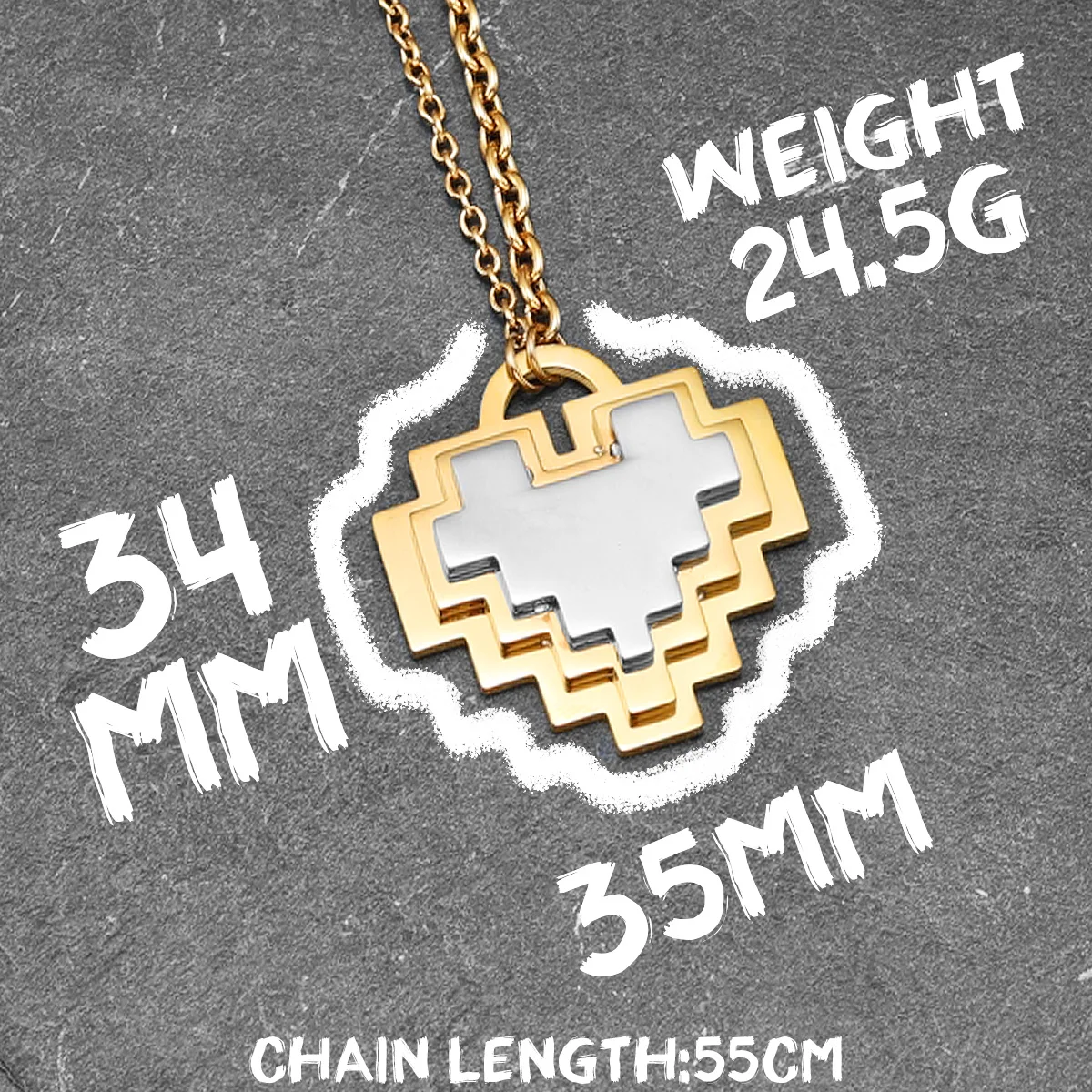 Pixel-style Heart Pendant Men Street Necklace Creative Stereo Couples Stainless Steel Chain Cool Punk Rock Jewelry for Male Gift image 6