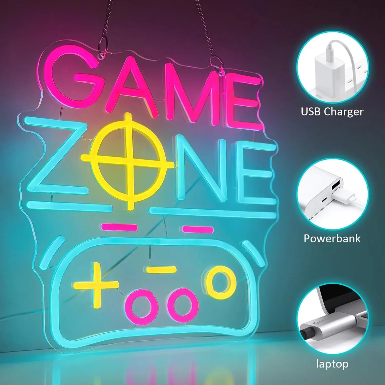 منطقة الألعاب النيون الألعاب ضوء النيون عكس الضوء USB للمنزل الإنترنت بار رجل الكهف لعبة غرفة جدار ديكور هدية للبنين أطفال المراهقين