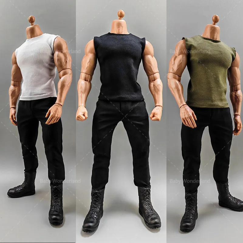 1/6 T-shirt White Wide Shoulder Vest Sportswear Strong Body Clothing Model Fit 12'' Male PH Action Figure Doll body Toys