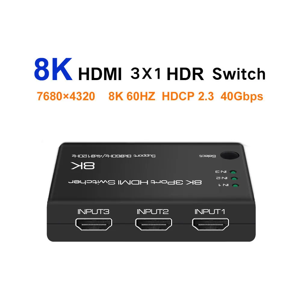 

8KHDMI 2.1 Switch 3 in 1 Out,8K@60Hz 4K@120Hz HDMI Auto Switch 3X1 Selector with IR Remote for Xbox,PS5,PS4,UHD TV,48Gbps,