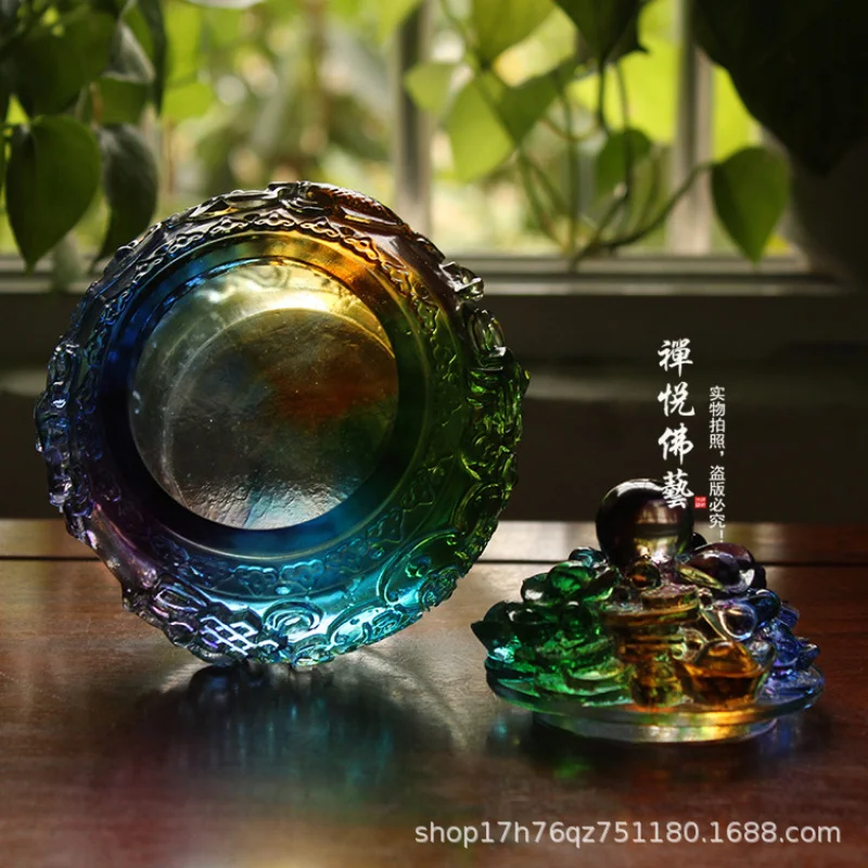 Traditional Glazed Eight Auspicious Patterns Yuanbao Treasure Bowl Crafts Buddhist Supplies Business Gifts Ornaments Colorful