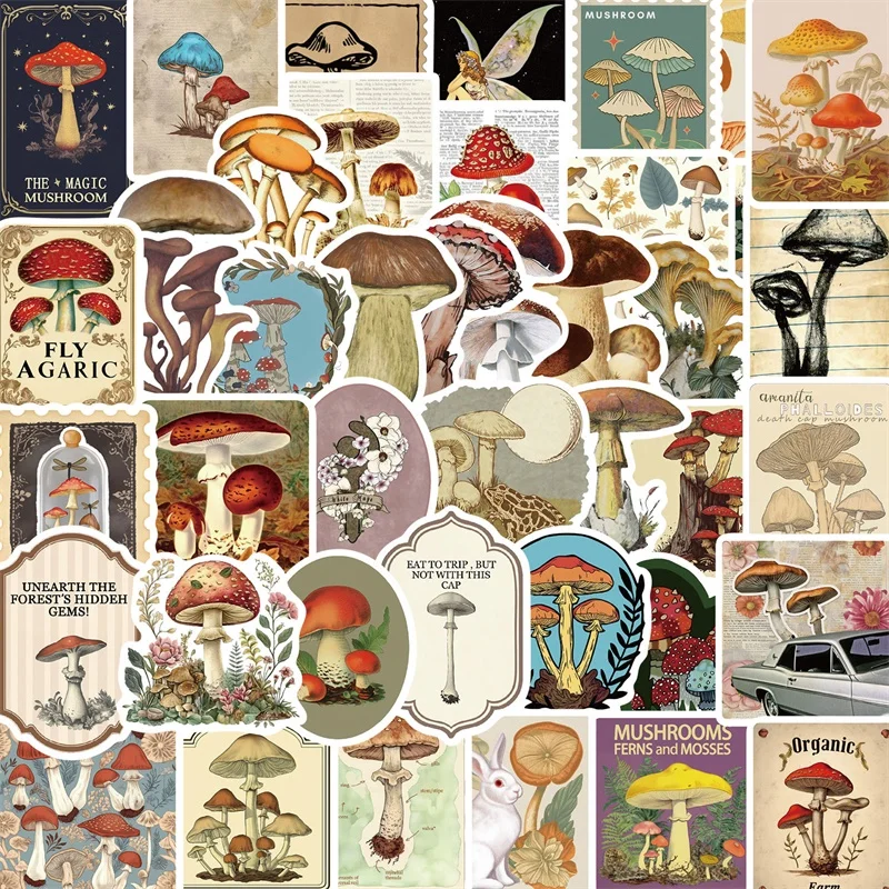 

10/30/50PCS Vintage Mushroom PVC Sticker Aesthetic DIY Colorful Decoration Scrapbooking Supplies Hand Accounting for Kids