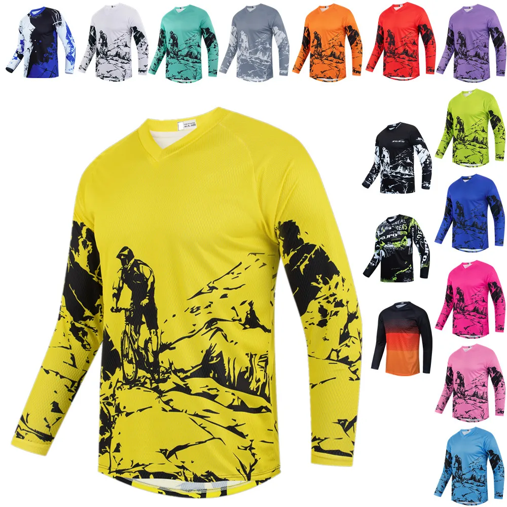 

Yellow Motocross Jersey Youth Dirt Bike Shirts Boys mtb BMX Off Roading Jersey Girls Motocycle Long Sleeve Cycling Jersey Kids