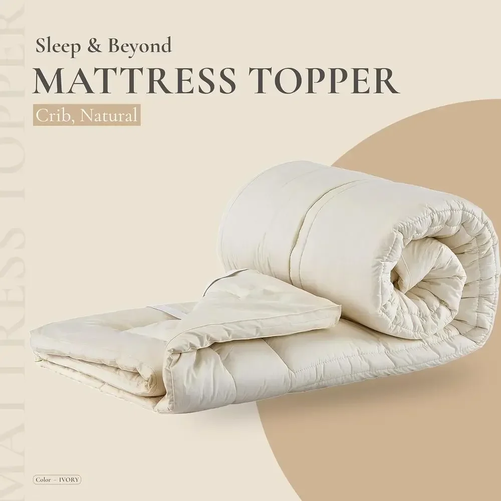 All-Season Wool Mattress Topper with Cotton Percale Cover - Breathable, Washable, Pure Relief, Cozy Sleep - Ivory - King 76x80 i