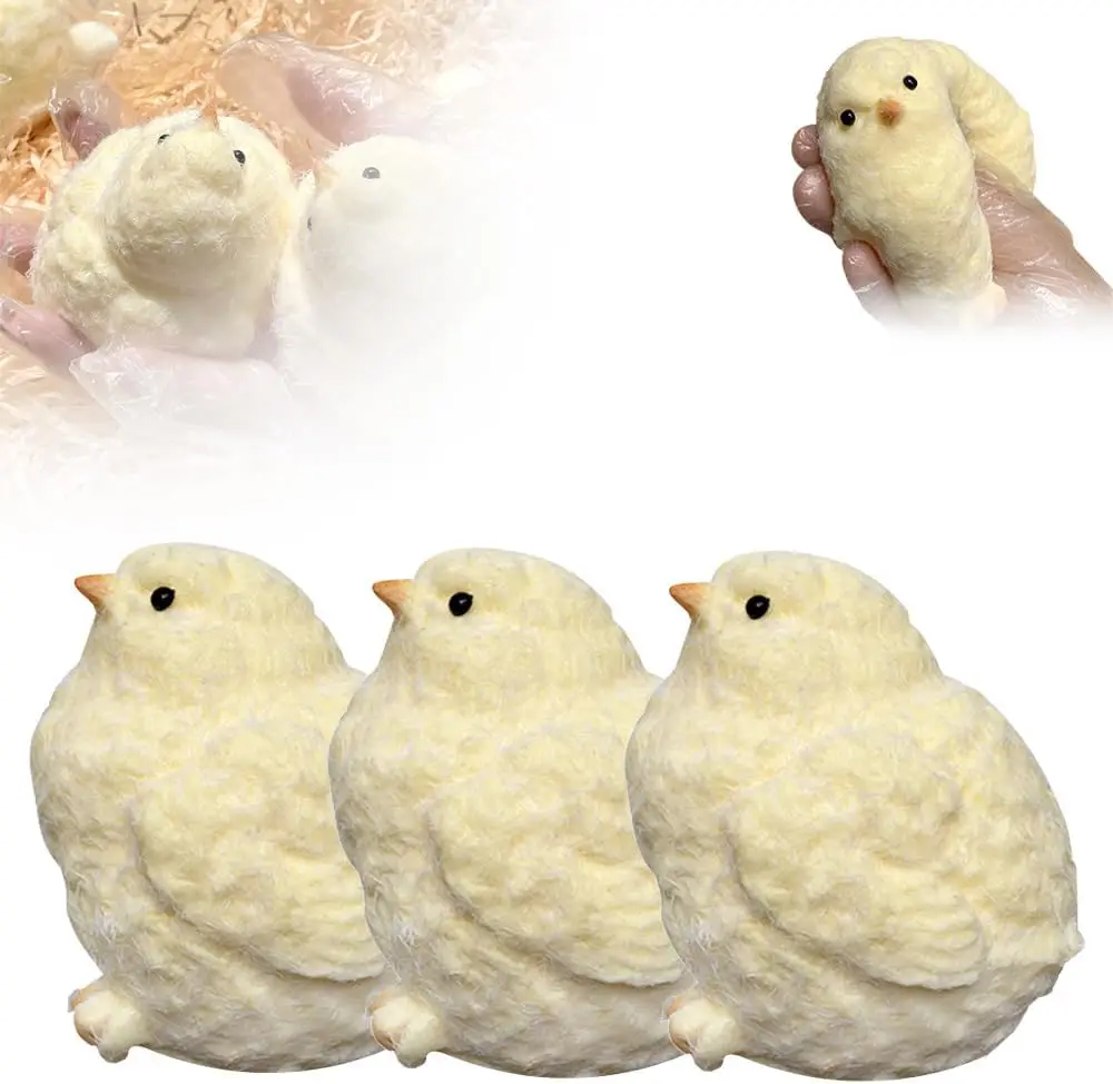 Squishy Chicken Toy,Silicone Chicks Stress Relief Squishy Toy,Chick Furry Squeezable Anxiety Stress Relief Senssory Fidget Toy