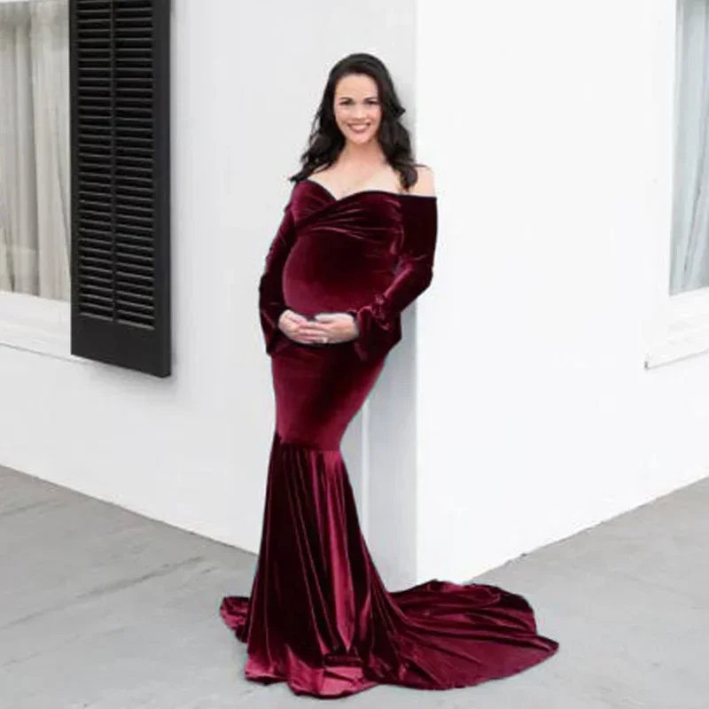 Shoulderless Maternity Dresses For Photo Shoot Sexy Long Pregnancy Dress Maxi Gown  Pregnant Women Photography Props