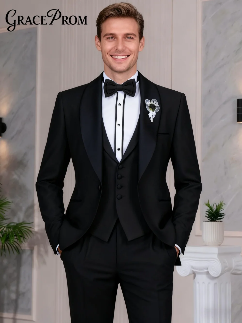 

Мужской костюм из 3 предметов, куртка, жилет, брюки, элегантный мужской костюм с шалью и лацканами, модный облегающий костюм для жениха, костюм для мероприятий, гала-костюм