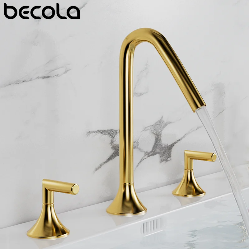 

Two Handle Basin Faucet Bathroom Widespread Hot and Cold Total Brass Water Mixer Tap Brush Gold Black Basin Water Sink Mixer