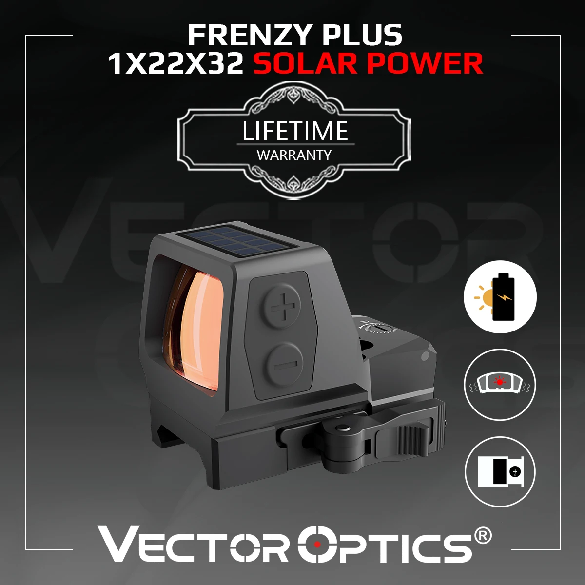 Vector Optics Frenzy Plus 1x22x32 Red Dot Sight With Solar Power 9-Year Free from Battery Change IPX7 Waterproof For AR15