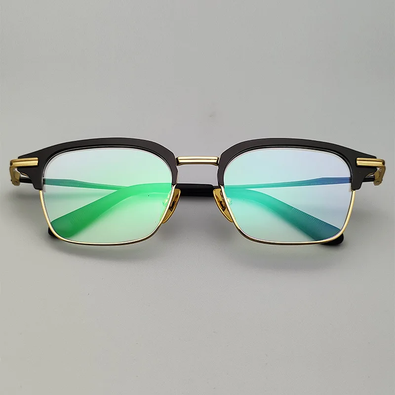 最高品質のデザイナー手作りアセテートチタンメガネフレーム男性女性大型ハーフ眼鏡フレーム高級スクエア眼鏡