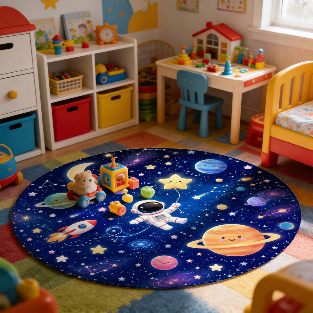 Galaxy Space Astronaut Planet Stars Nursery Play Rug Kids Cosmic Adventure Floor Mat for Baby Girl Boy